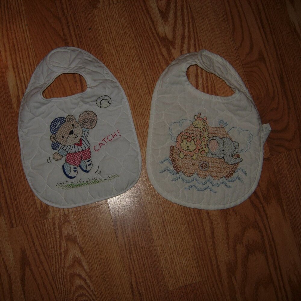 2 Embroidered Baby Bibs